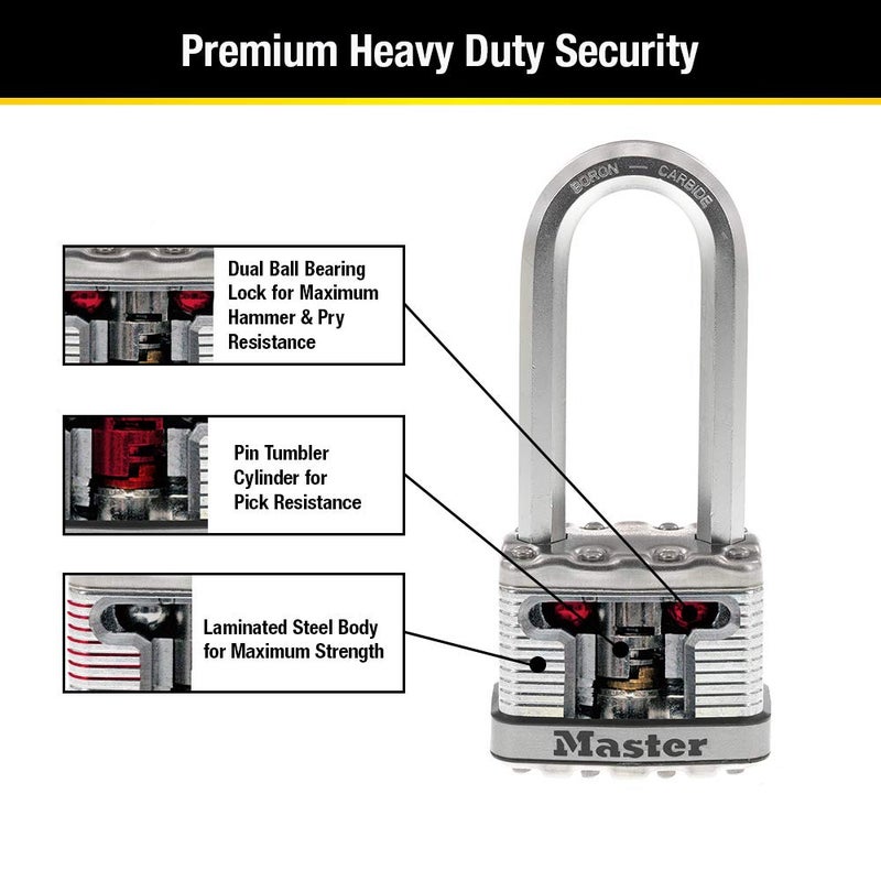 Master Lock M5XQLJ Magnum Heavy Duty Outdoor Padlock with Key, 4 Pack Keyed-Alike - Image 5